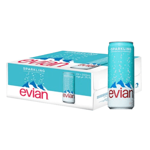 Caja de 24 Agua Evian Mineral en Lata